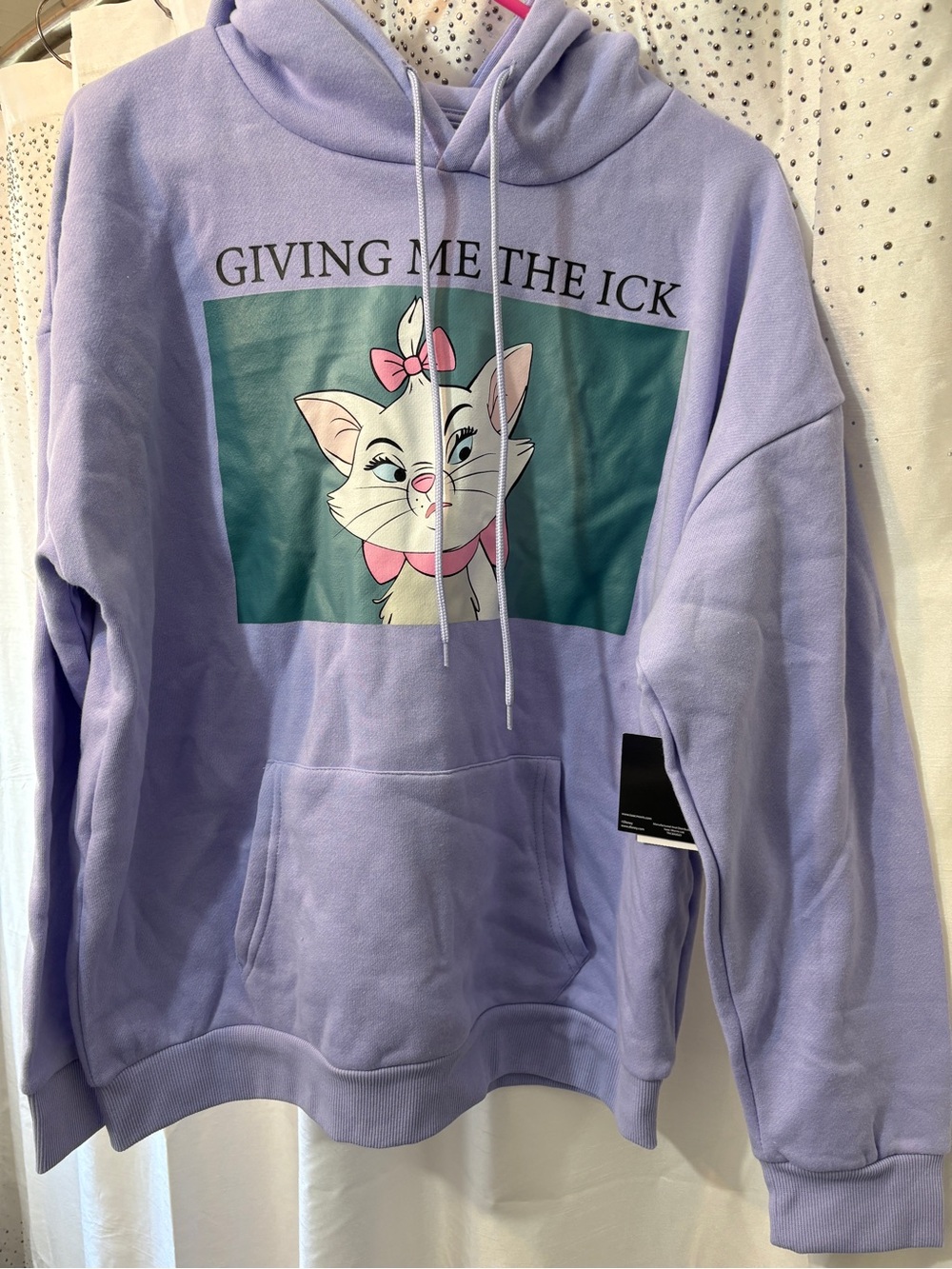 Disney Lilac Hoodie with Cat Graphic and Teal Panel